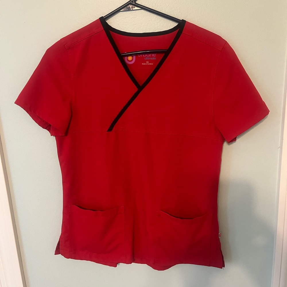 Red Women's V-Neck Scrub Top